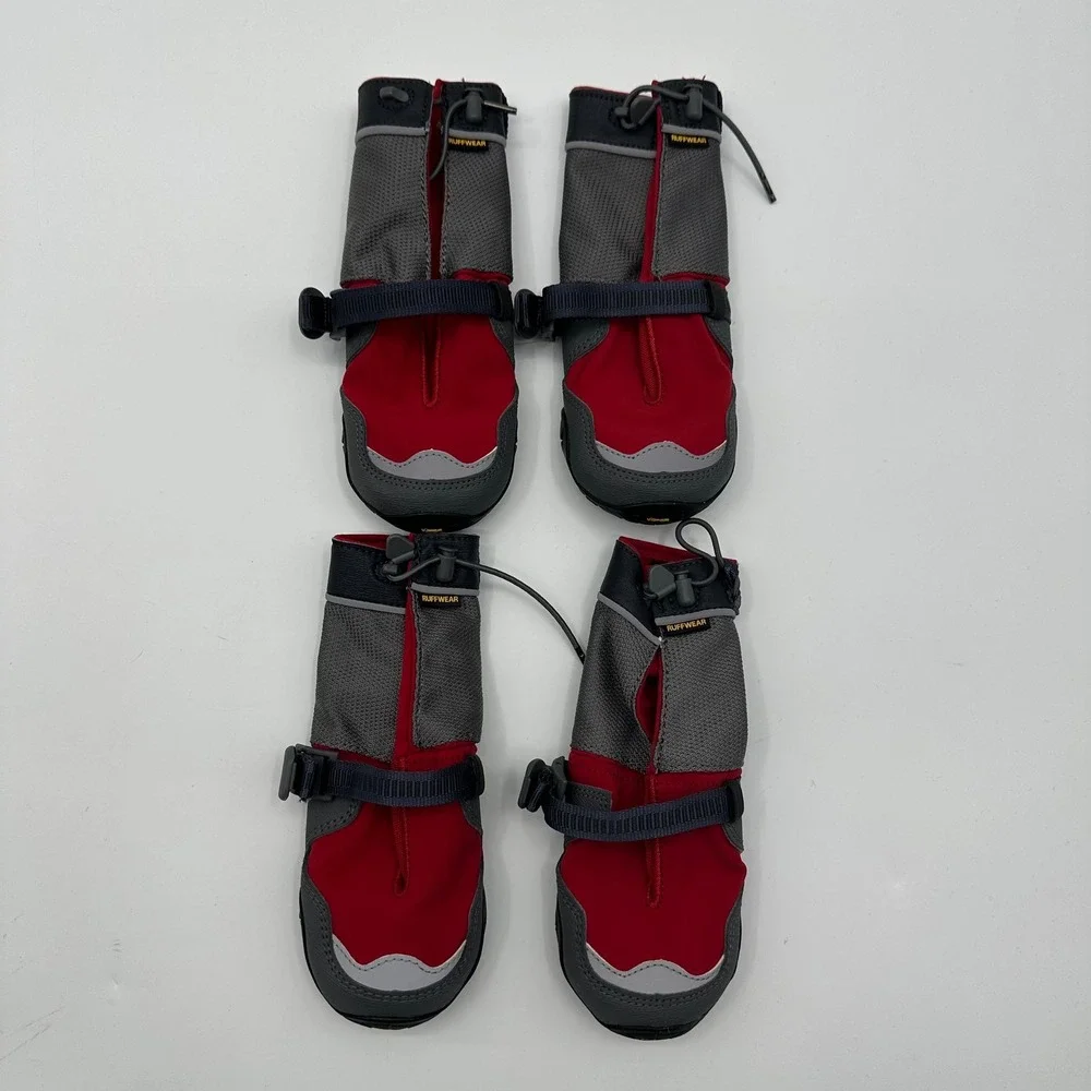 Ruffwear Polar Trex Dog Boots Red Gray Vibram Sole Winter Snow Shoes Size M 4pc